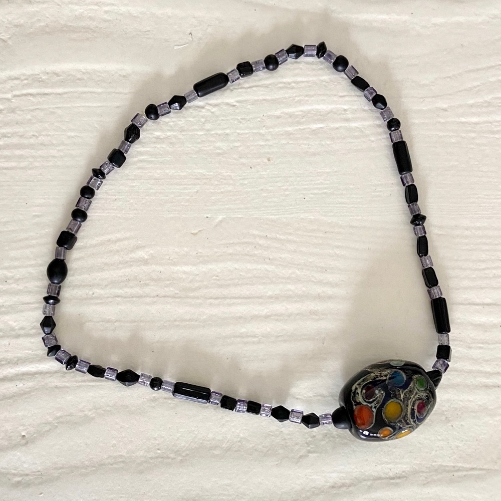 VINTAGE Black Beaded Necklace
